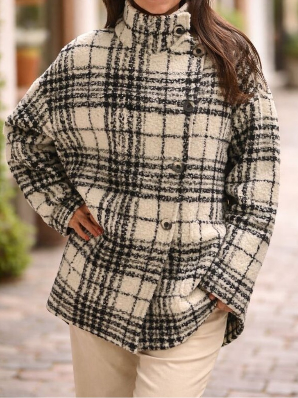Peruvian Connection Elliott Coat Boucle Plaid Alpaca Wool Blend Size L